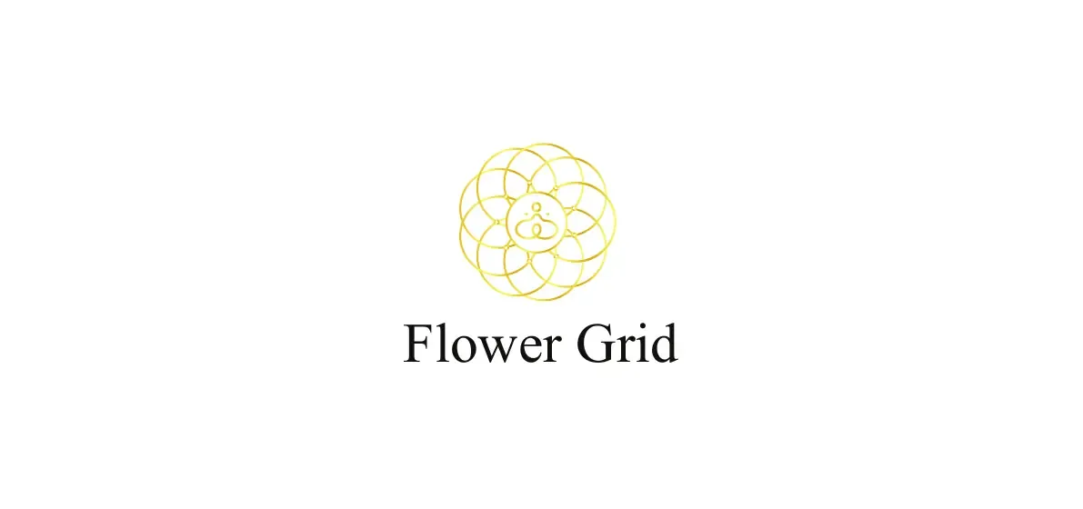Flower Grid gold line badge above the serif wordmark