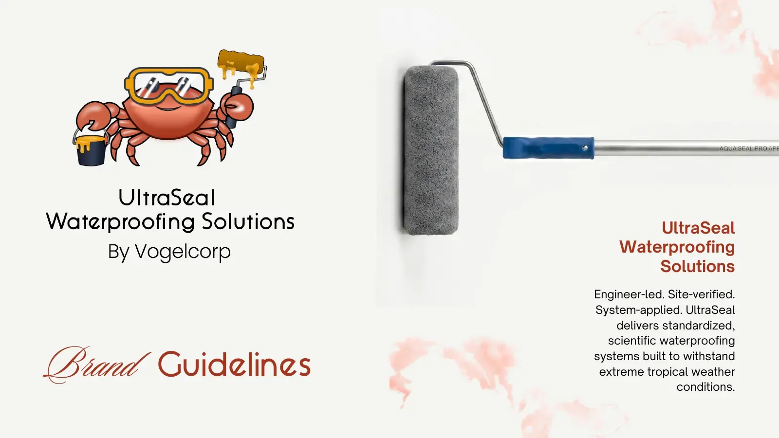 UltraSeal Waterproofing Solutions logo with a crab mascot beside a paint roller