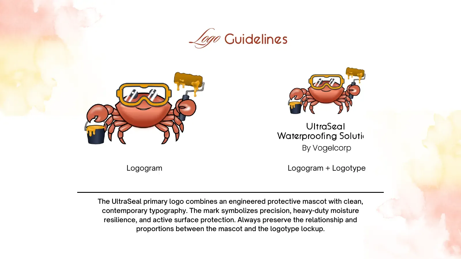 Logo guidelines showing the mascot alone and the mascot with the wordmark
