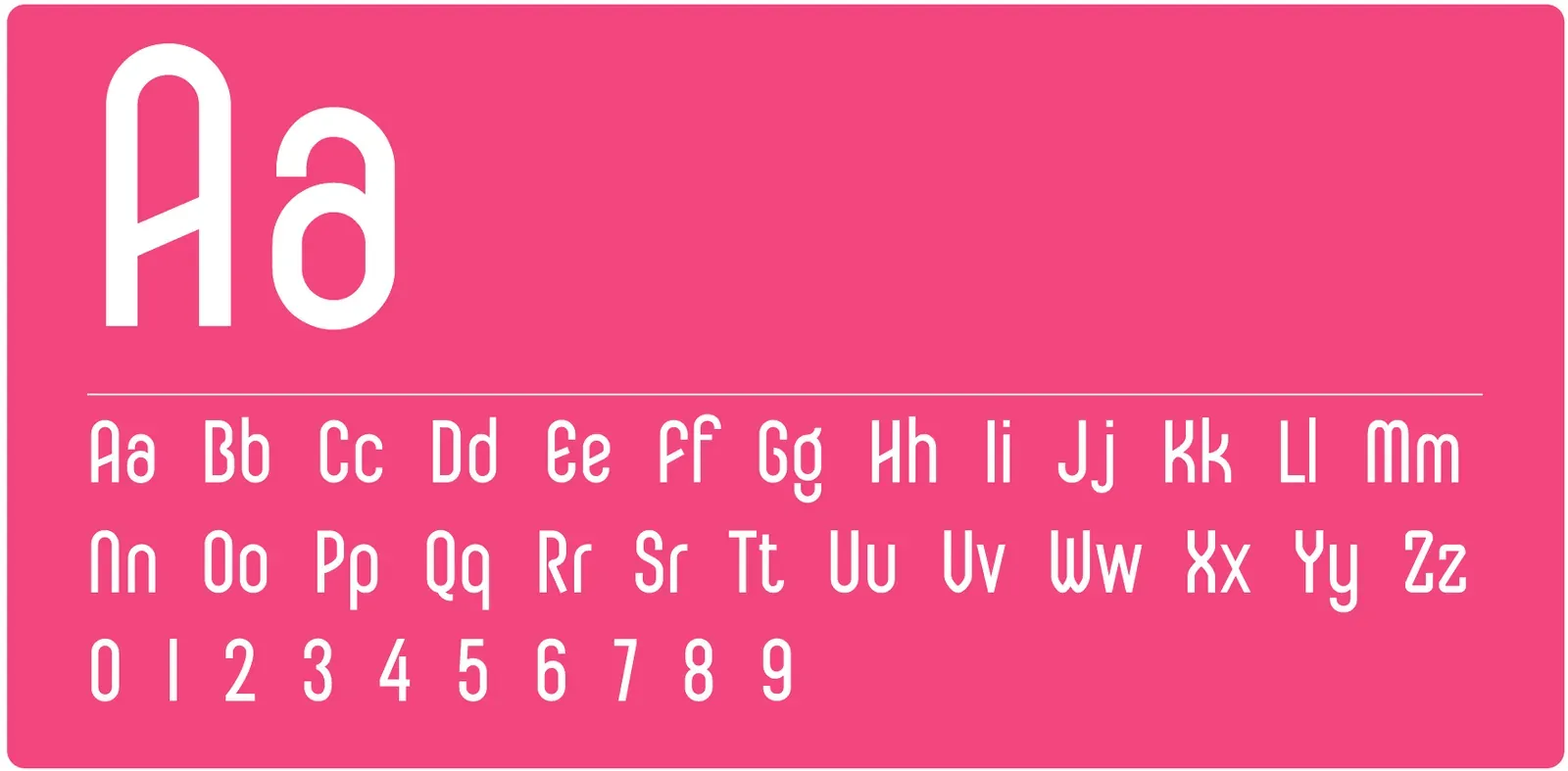 Typography page: rounded uppercase letters and numerals in white on pink