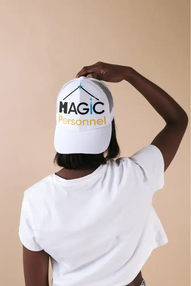 Cap printed with the Magic Personnel logo