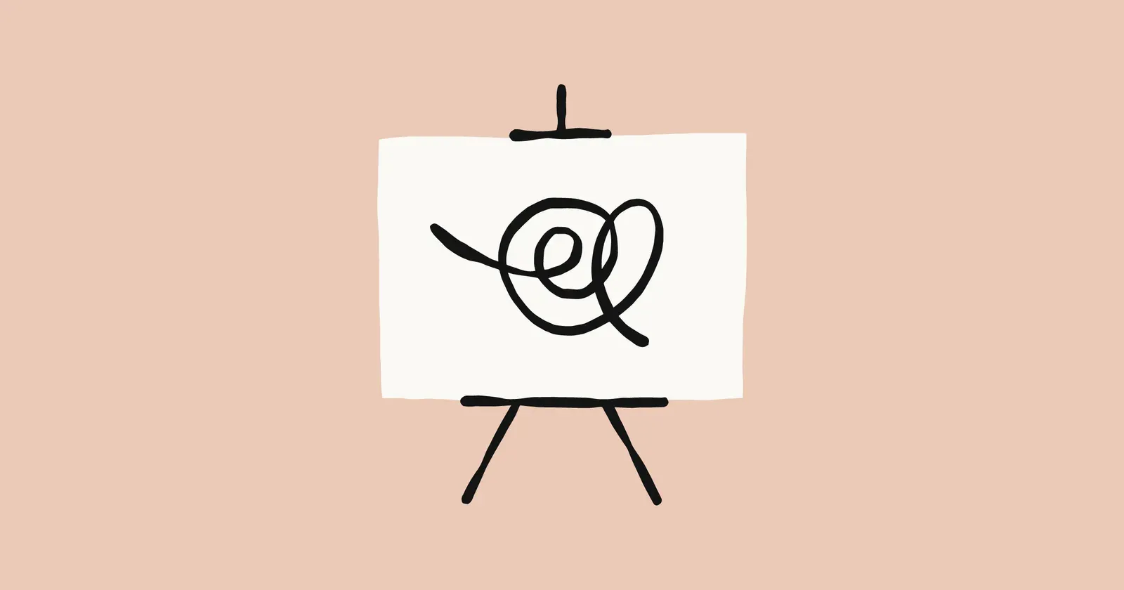 A hand-drawn easel holding a white canvas with a looping black scribble, on a peach background. Image: Anthropic.